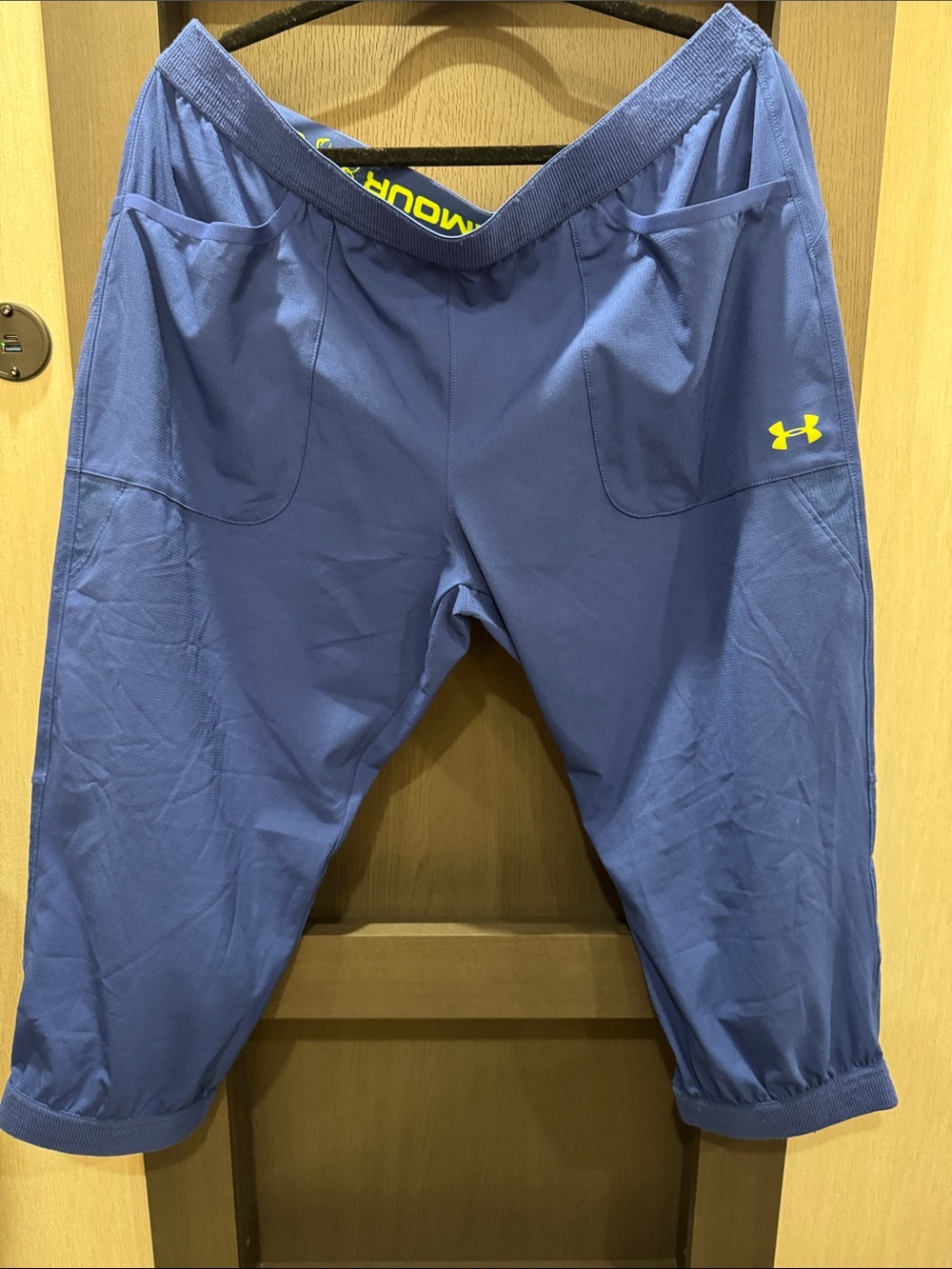 Blue women’s Capris Joggers with Neon Yellow Logo